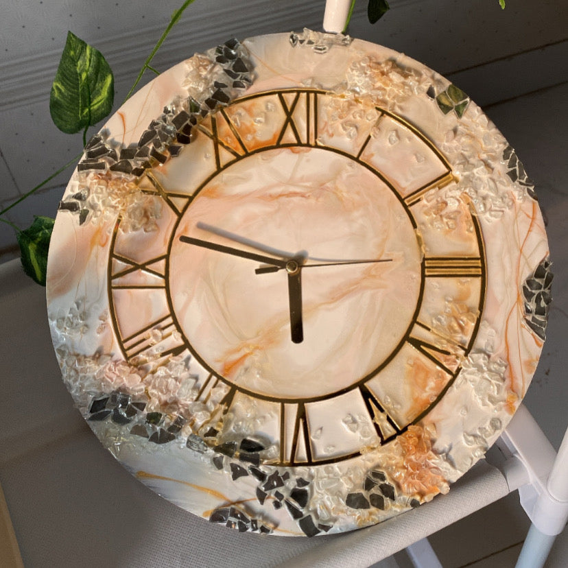 Pearl Resin Wall Clock | Hand made roman clock - Ladywithcraft