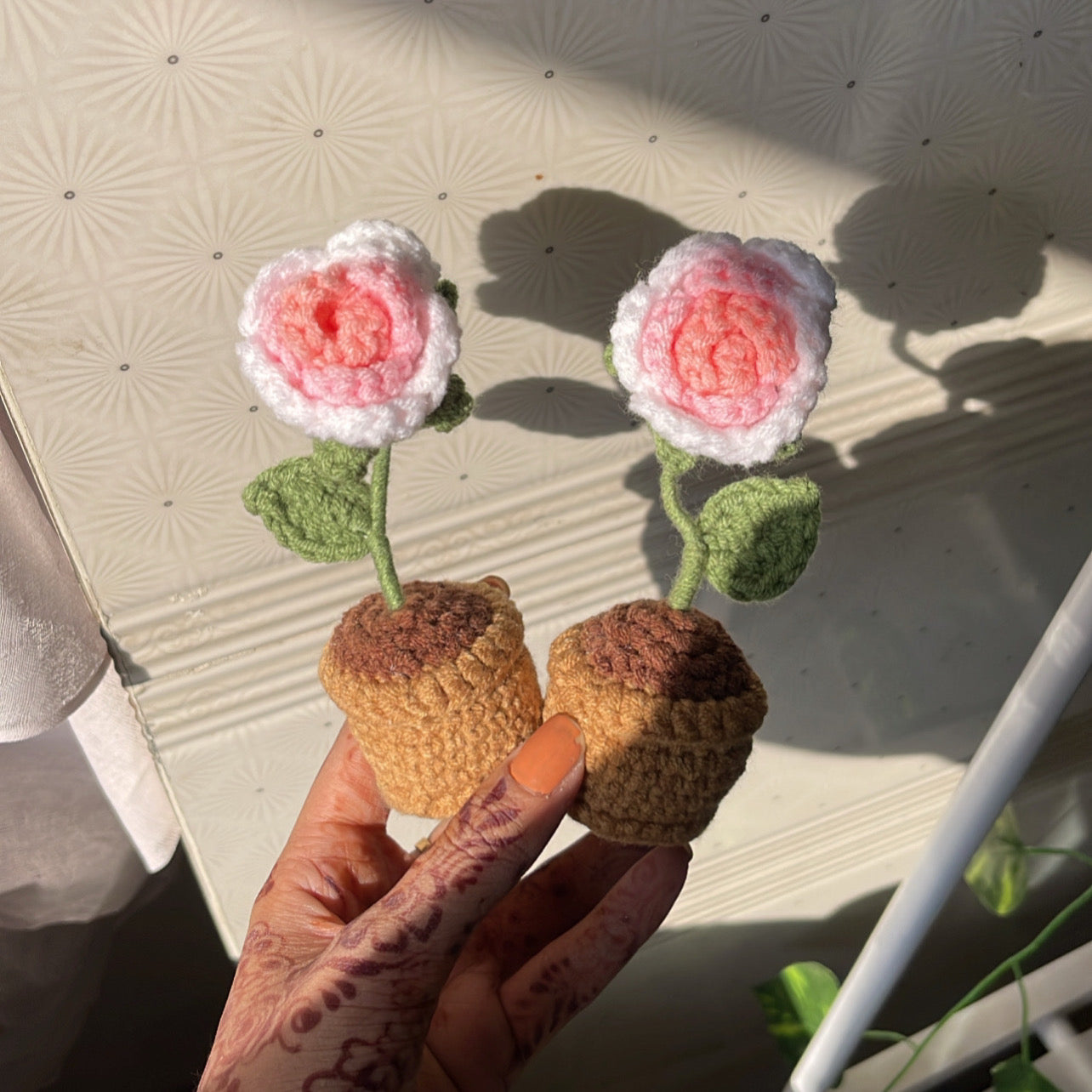 Crochet flower mini pots - Crochet flowers - Ladywithcraft