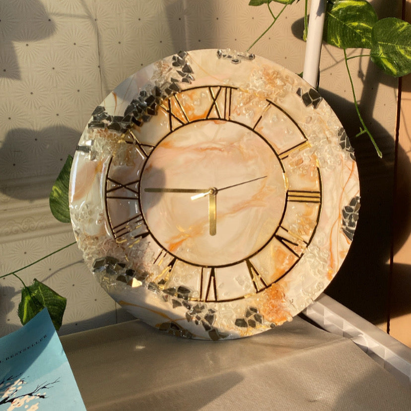 Pearl Resin Wall Clock | Hand made roman clock - Ladywithcraft