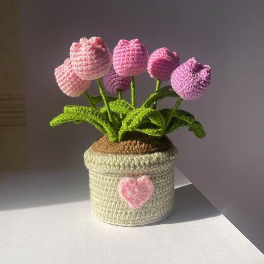 Tulip flower pot / Crochet flowers - Ladywithcraft