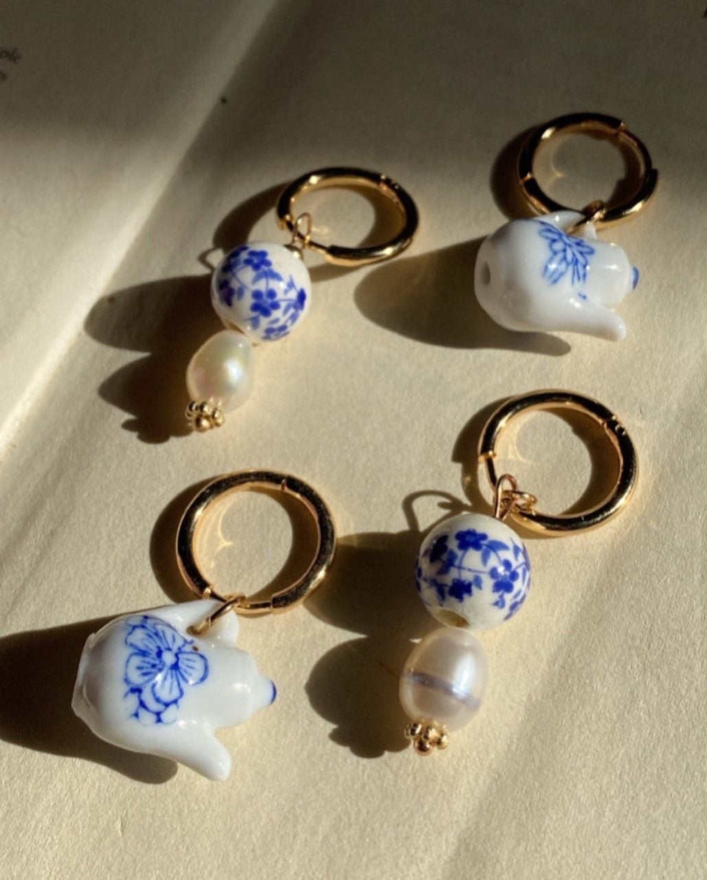 Ceramic tea pot & Pearl Hoop Earrings - Ladywithcraft