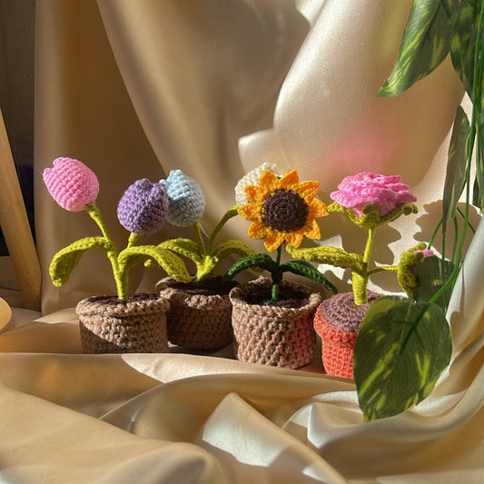 Crochet flower mini pots - Crochet flowers - Ladywithcraft