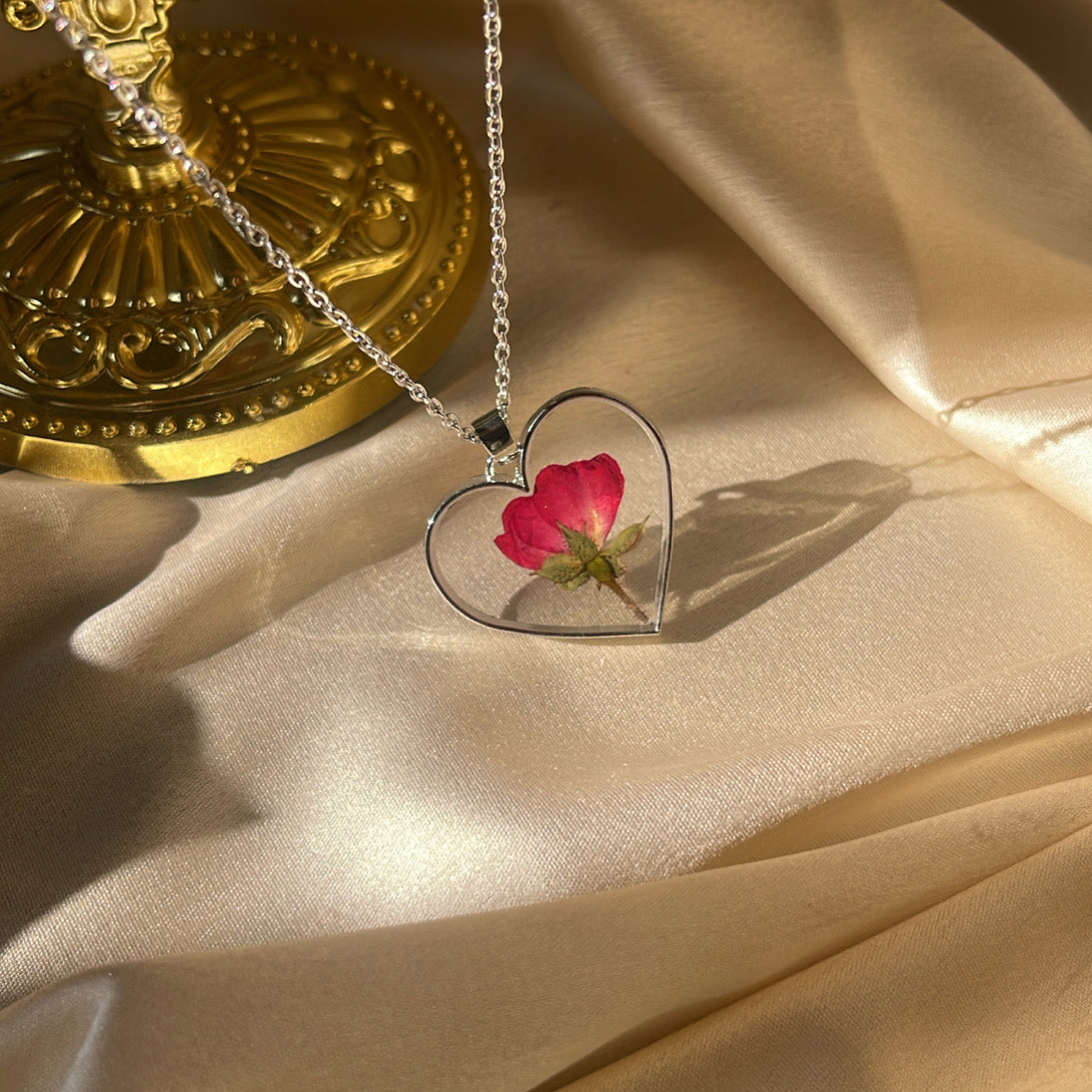 Rosette Silver Pendant | Real Preserved Rose Pendant - Ladywithcraft