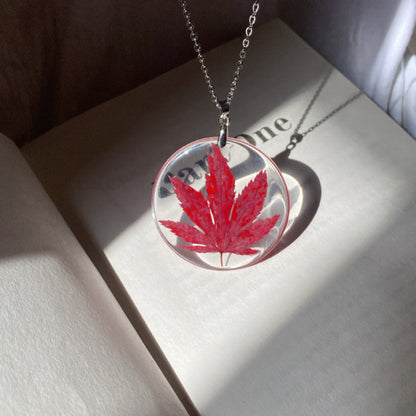 Red Maple Leaf Necklace | Oak | Tiny Spring Leaves